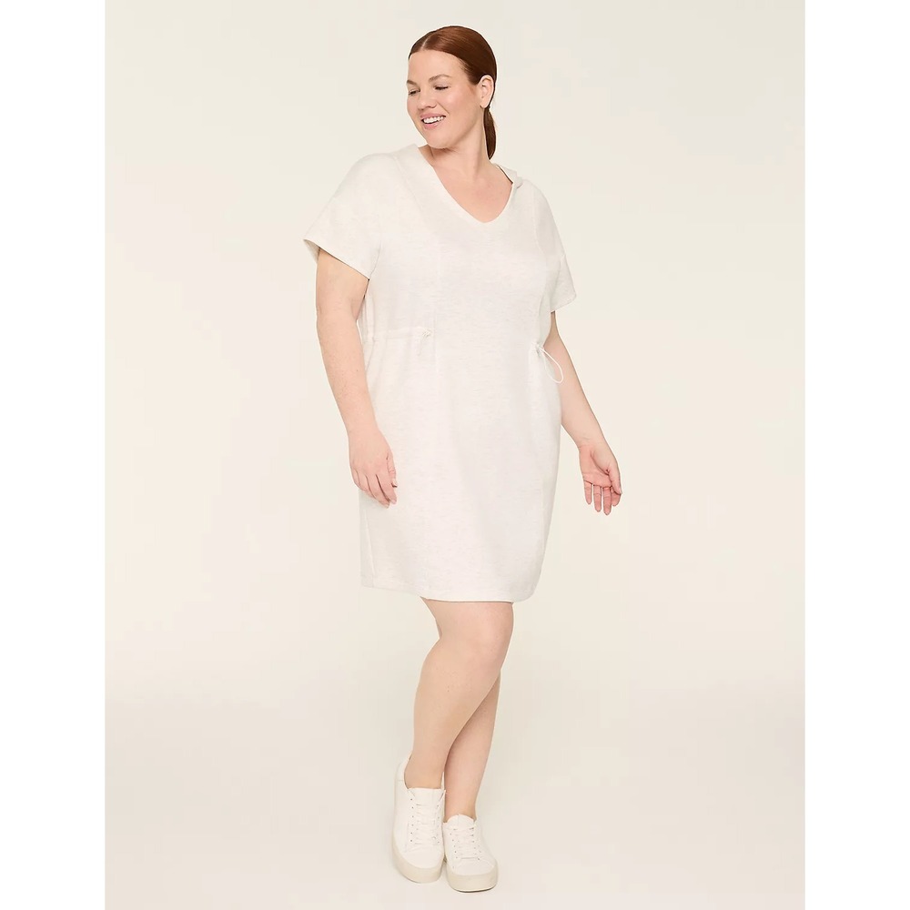 NWT Lane Bryant Livi Active Size 22/24 Ivory Space Dye Cinch Waist Hooded Dress